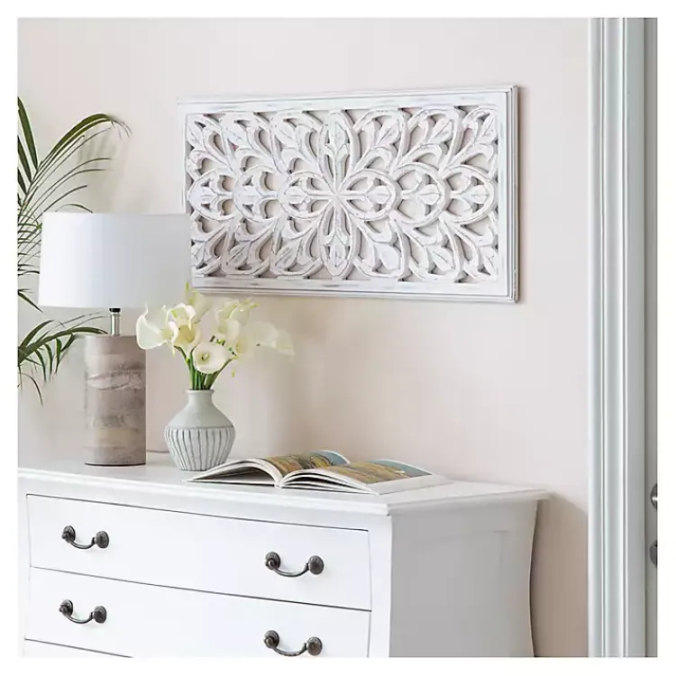 Wall Plaques-Kirklands Home Wood Medallion August Wall Plaque White