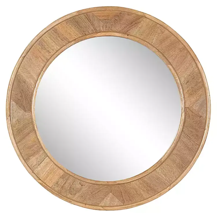 Decorative Mirrors-Kirklands Home Natural Woodgrain Round Wall Mirror Brown