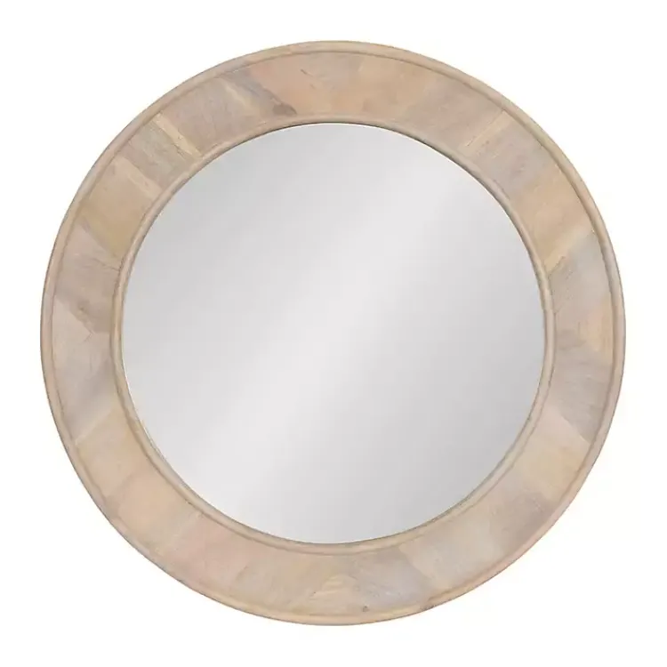 Decorative Mirrors-Kirklands Home washed Woodgrain Round Wall Mirror White