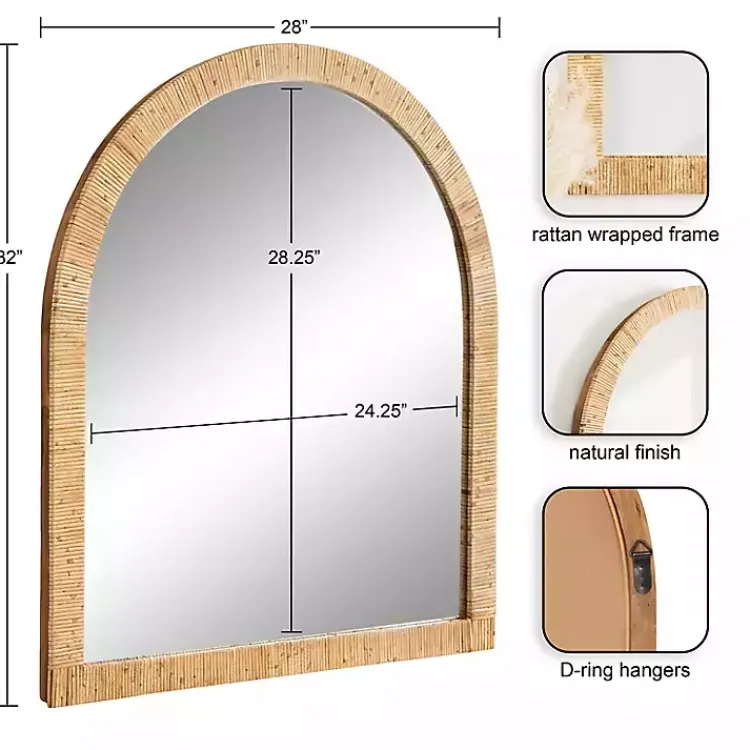 Decorative Mirrors-Kirklands Home Natural Rattan Arch Wall Mirror