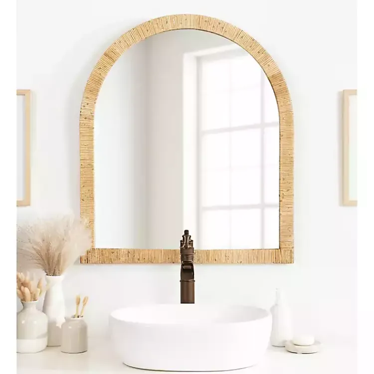 Decorative Mirrors-Kirklands Home Natural Rattan Arch Wall Mirror