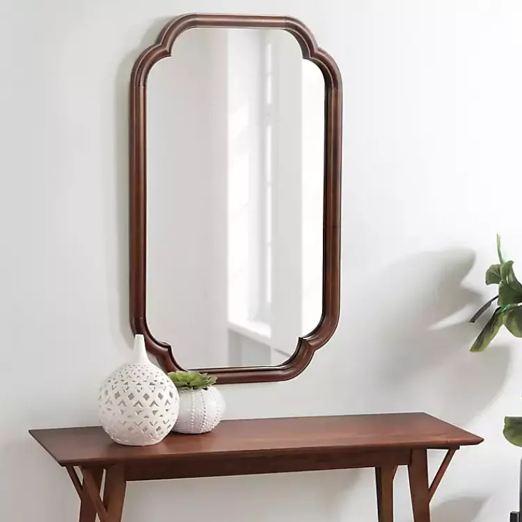 Decorative Mirrors-Kirklands Home Walnut Wood Scallop Wall Mirror Brown