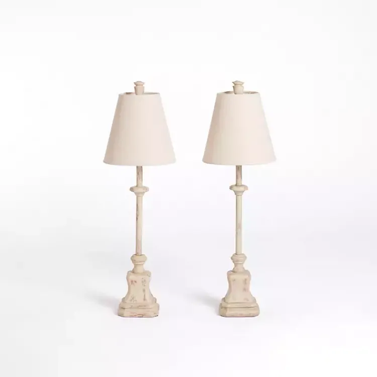 Buffet Lamps-Kirklands Home Distressed Cream Buffet Lamps, Set of 2 Tan