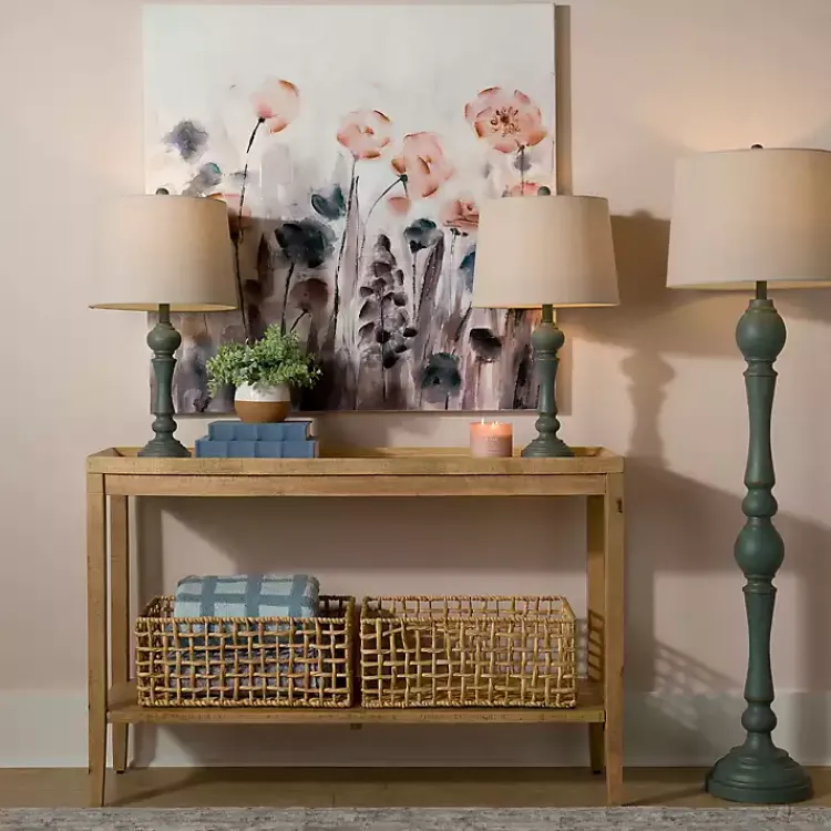 Table Lamps-Kirklands Home Green Distressed Set of Three Lamps Blue