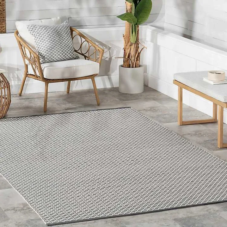 Area Rugs-Kirklands Home Gray & White Trellis Indoor/Outdoor Rug, 5x8