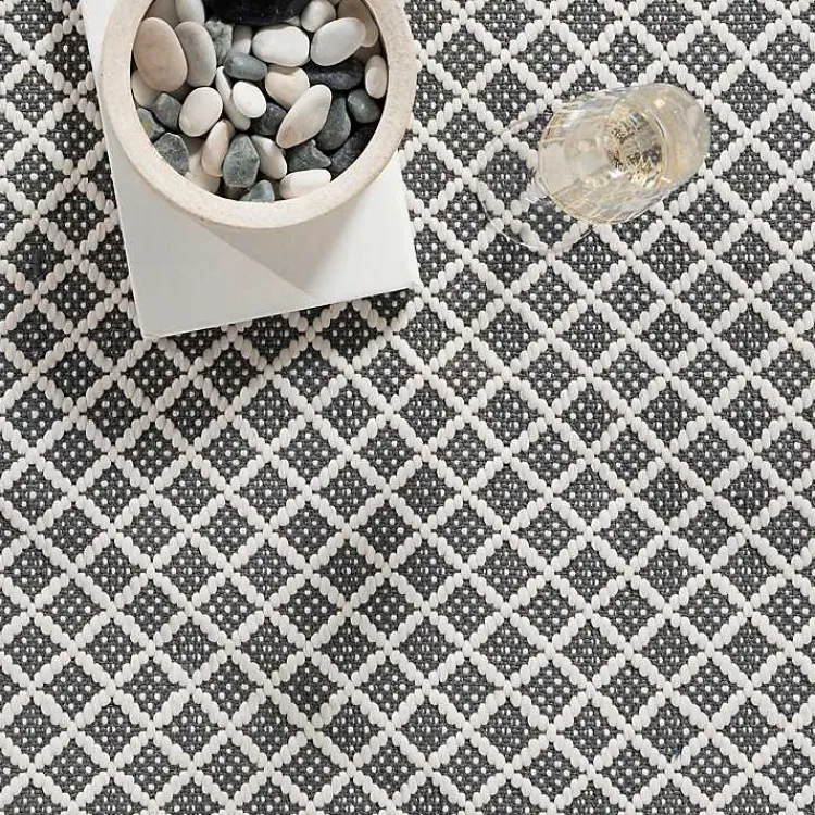 Outdoor Rugs-Kirklands Home Gray & White Trellis Indoor/Outdoor Runner, 3x8