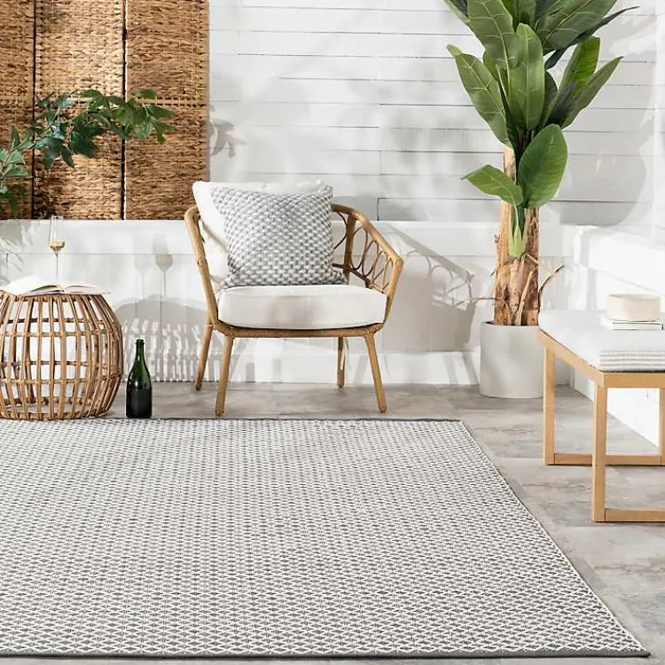 Outdoor Rugs-Kirklands Home Gray & White Trellis Indoor/Outdoor Runner, 3x8