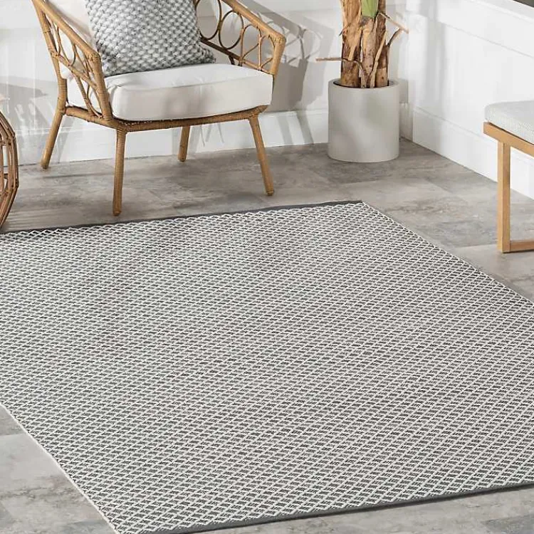 Outdoor Rugs-Kirklands Home Gray & White Trellis Indoor/Outdoor Runner, 3x8