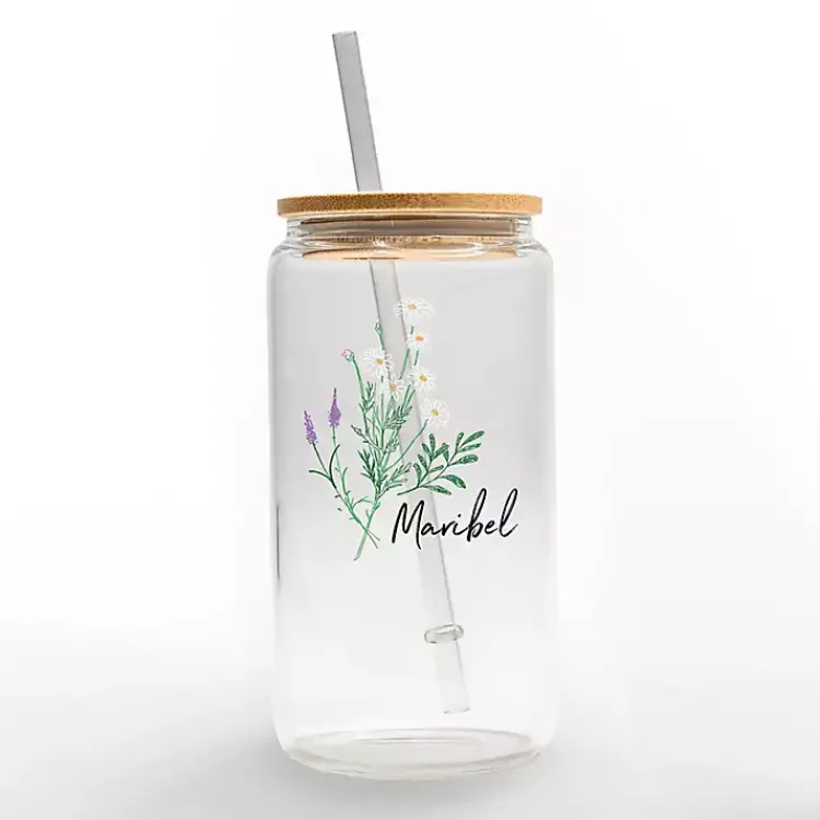 Monogram Kitchen Decor-Kirklands Home Personalized Wildflower Floral Glass Cup