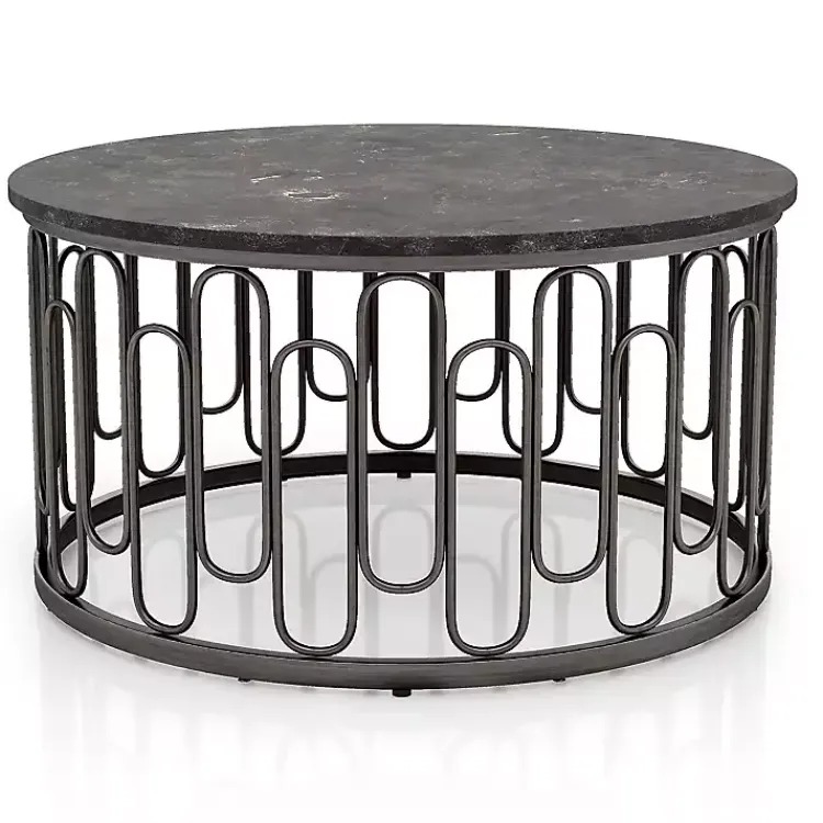 Coffee Tables-Kirklands Home Stone and Metal Geometric Coffee Table Black