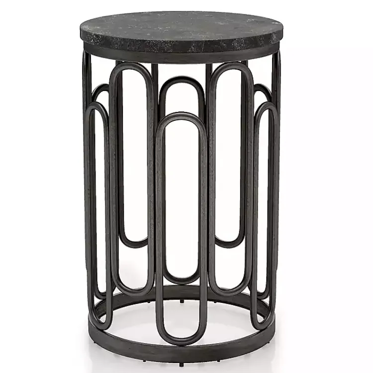 Accent & End Tables-Kirklands Home Stone and Metal Geometric Accent Table Black