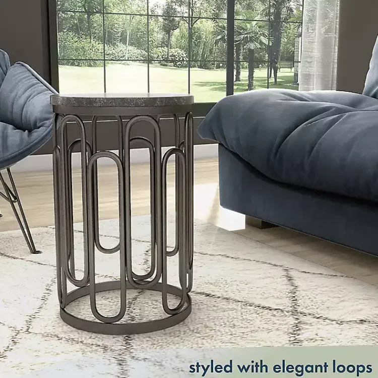 Accent & End Tables-Kirklands Home Stone and Metal Geometric Accent Table Black