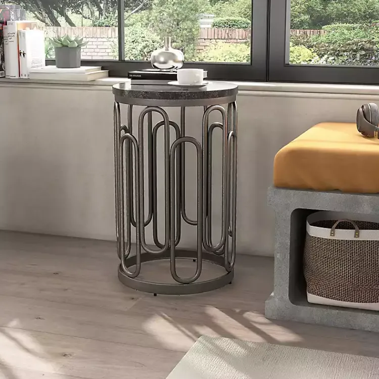 Accent & End Tables-Kirklands Home Stone and Metal Geometric Accent Table Black