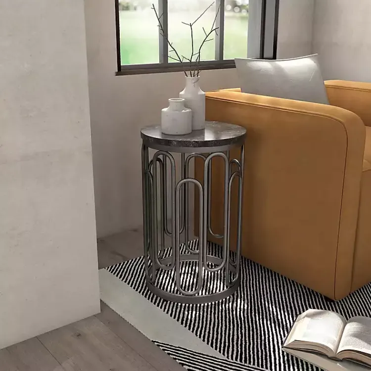 Accent & End Tables-Kirklands Home Stone and Metal Geometric Accent Table Black