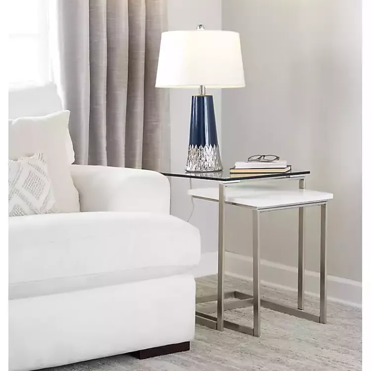 Table Lamps-Kirklands Home Navy and Silver Piper Table Lamp White