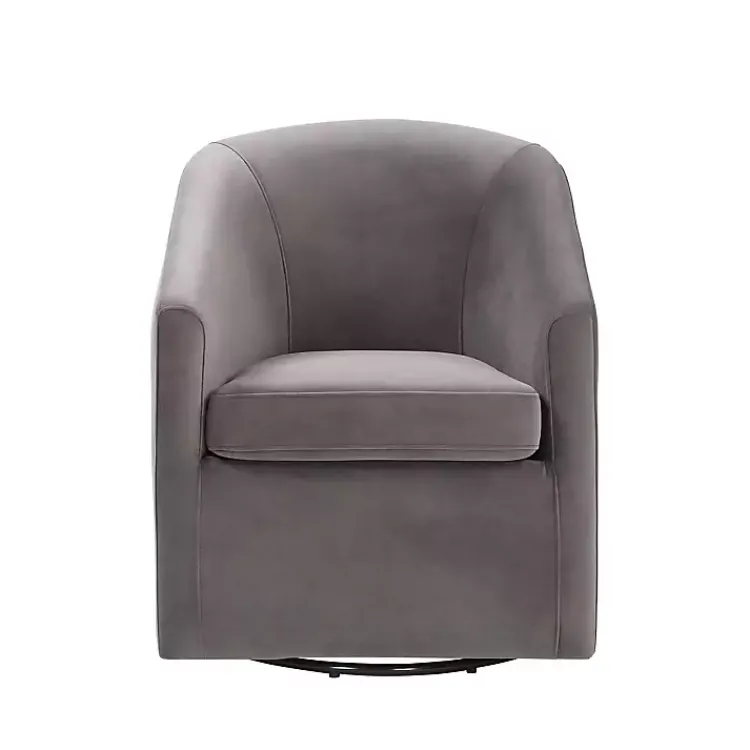 Accent Chairs-Kirklands Home Fog Velvet Swivel Barrel Accent Chair Gray