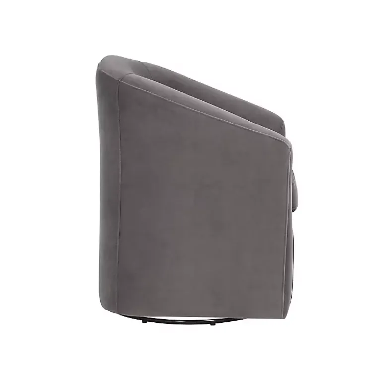 Accent Chairs-Kirklands Home Fog Velvet Swivel Barrel Accent Chair Gray