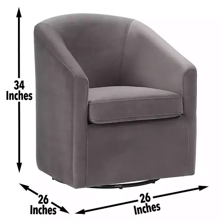 Accent Chairs-Kirklands Home Fog Velvet Swivel Barrel Accent Chair Gray