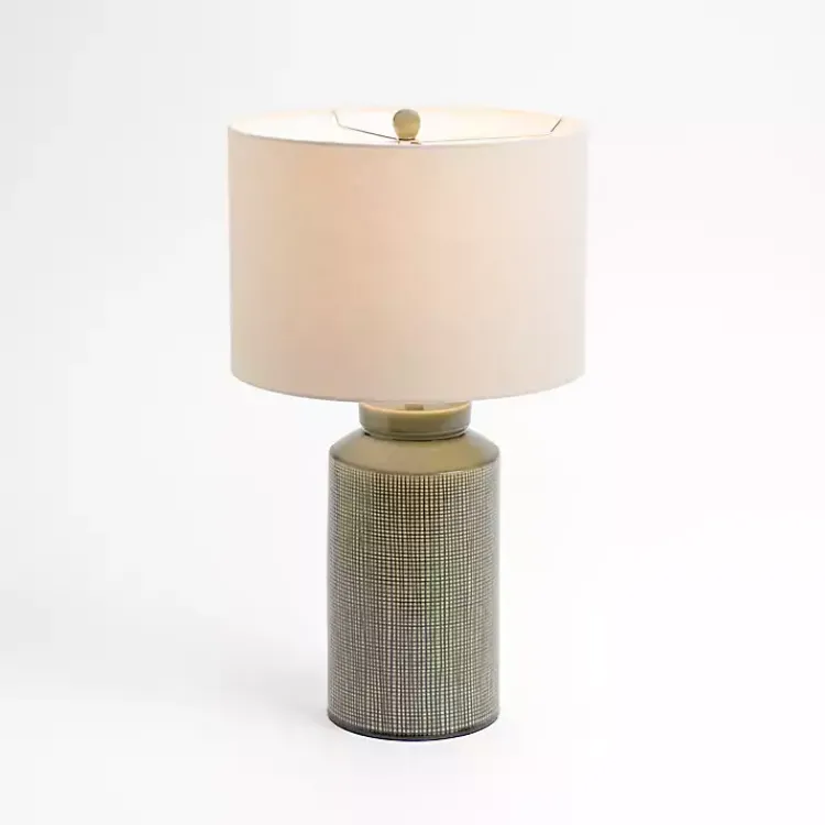 Table Lamps-Kirklands Home Olive Green Grid Ceramic Table Lamp Tan