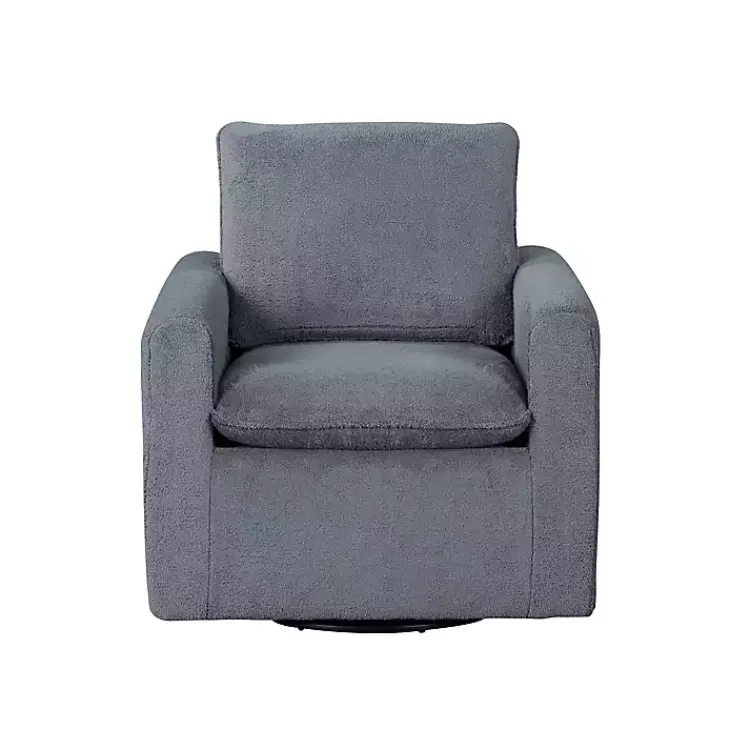 Accent Chairs-Kirklands Home Charcoal Sherpa Peri Swivel Armchair Gray