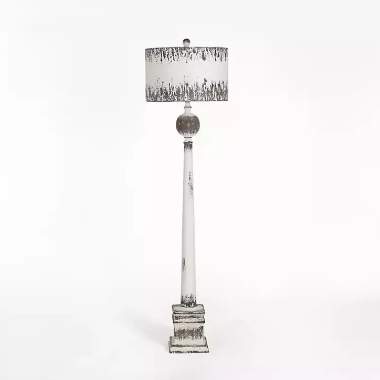 Floor Lamps-Kirklands Home French Distressed White Floor Lamp