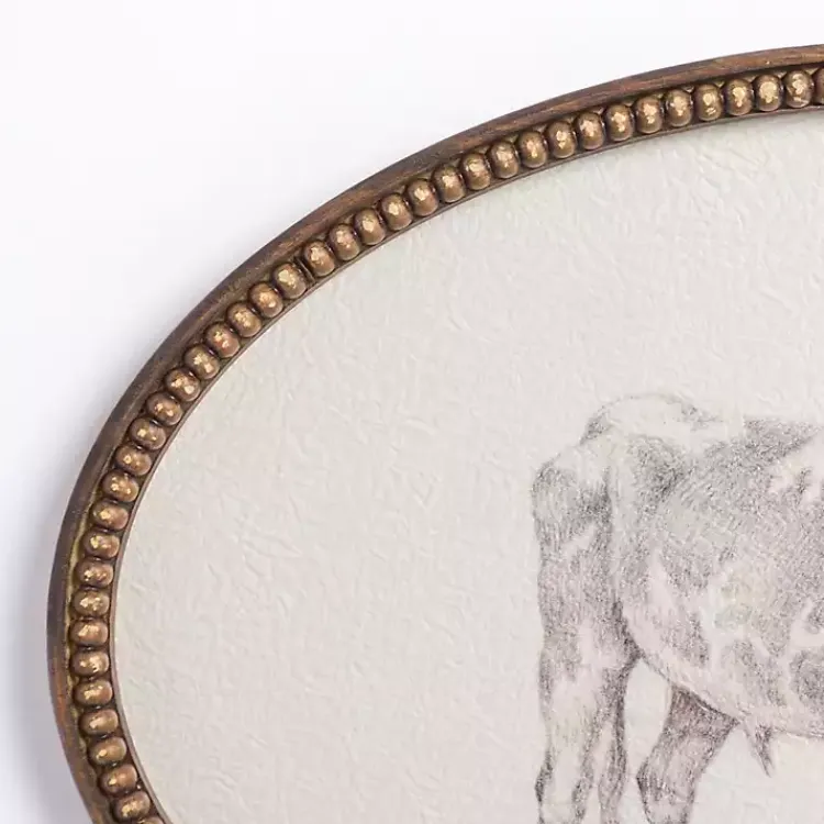 Framed Art-Kirklands Home Oval Cow Sketch Beaded Framed Art Print