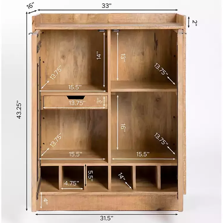 Cabinets & Sideboards-Kirklands Home Easton Mango Wood Bar Cabinet Tan