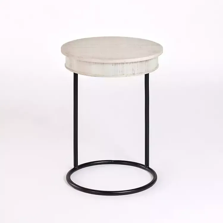 Accent & End Tables-Kirklands Home Round Savannah Wood and Metal C-Table White