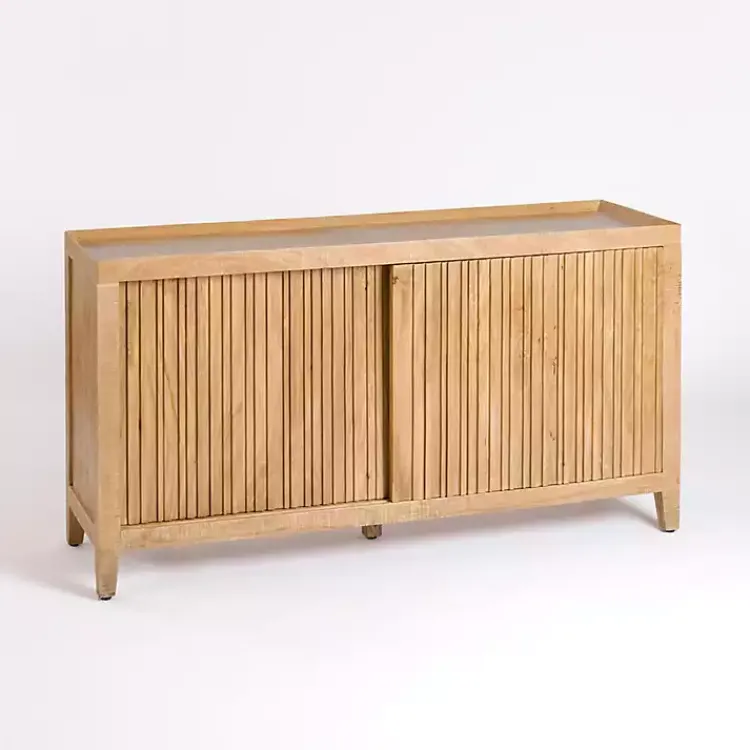 Cabinets & Sideboards-Kirklands Home Natural Wood Hughes Sliding Door Cabinet Tan