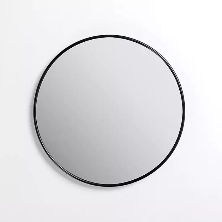 Framed Mirrors-Kirklands Home Round Black Nouveau Linear Wall Mirror, 20 in.