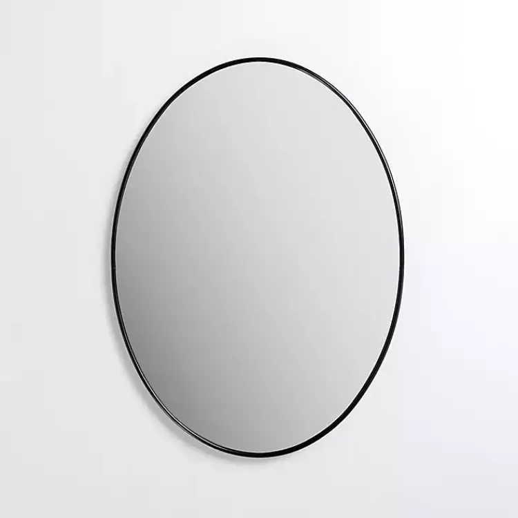Framed Mirrors-Kirklands Home Oval Black Nouveau Linear Wall Mirror
