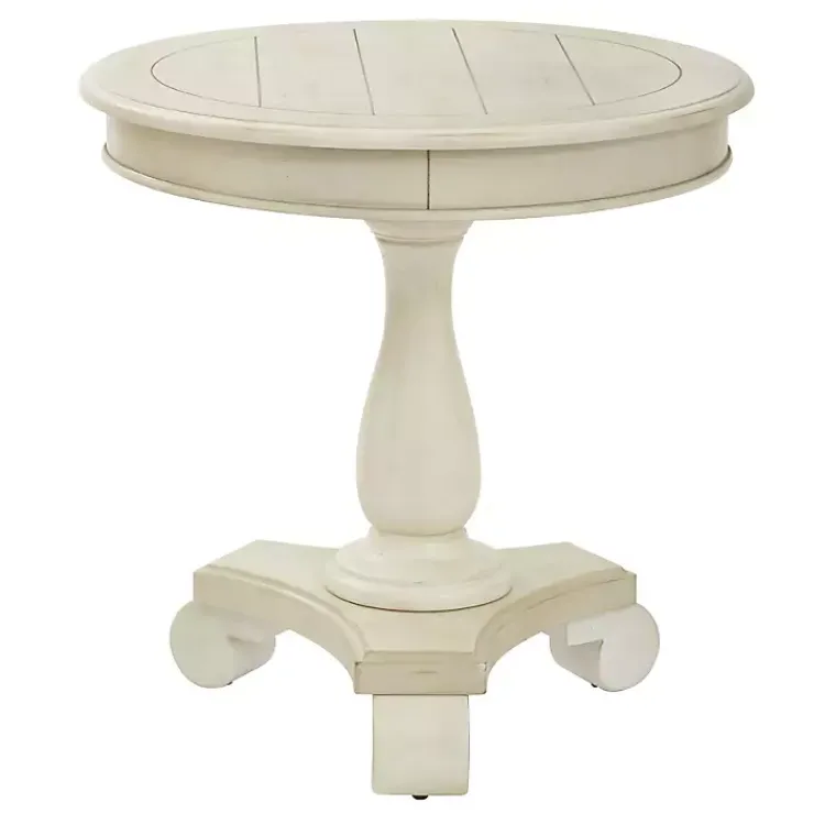 Accent & End Tables-Kirklands Home Beige Traditional Round Pedestal Accent Table Ivory