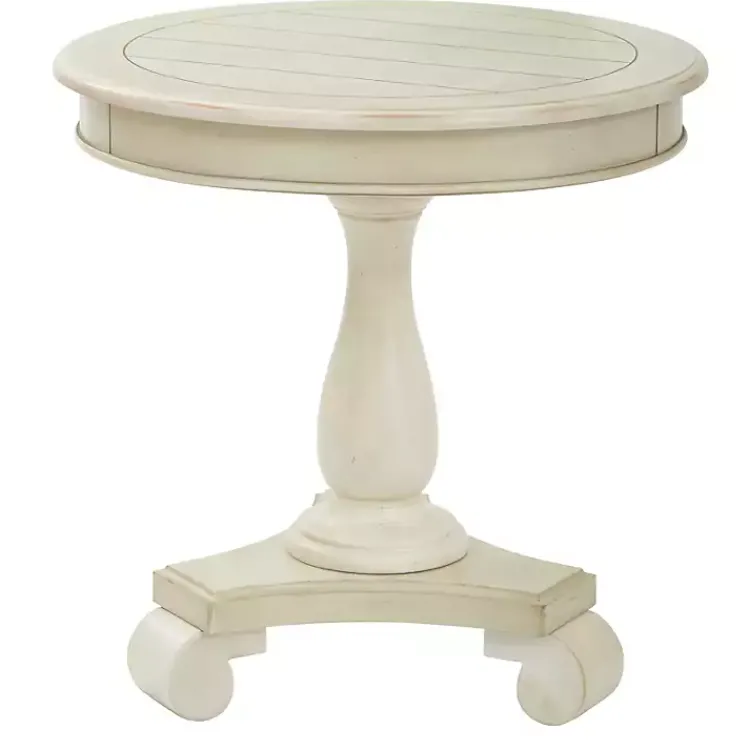 Accent & End Tables-Kirklands Home Beige Traditional Round Pedestal Accent Table Ivory
