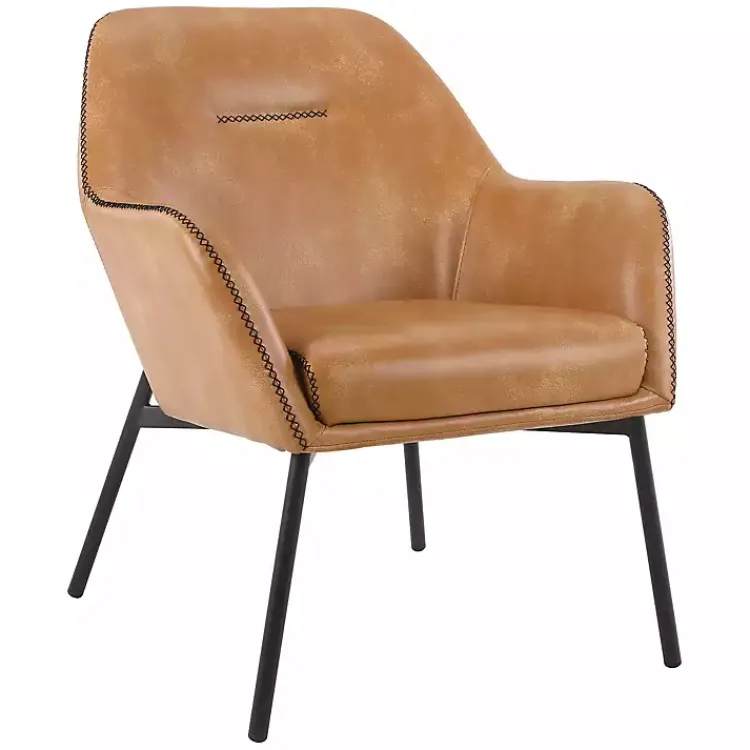 Accent Chairs-Kirklands Home Sand Faux Leather Scoop Accent Chair Tan