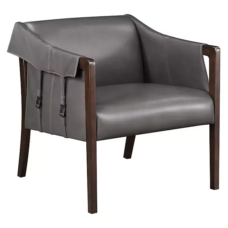 Accent Chairs-Kirklands Home Pewter Parkfield Faux Leather Accent Chair Gray