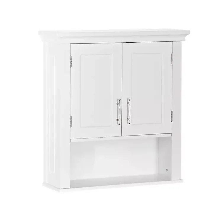 Wall Storage-Kirklands Home Wood 2-Door Open Shelf Wall Cabinet White