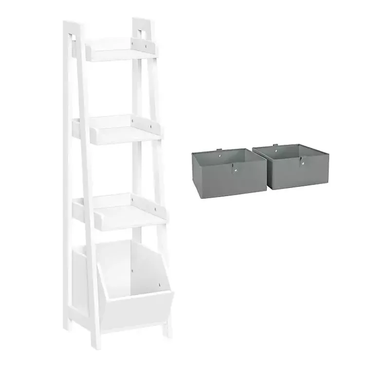 Bookshelves-Kirklands Home Ladder Shelf with Cubby, 13 in. White