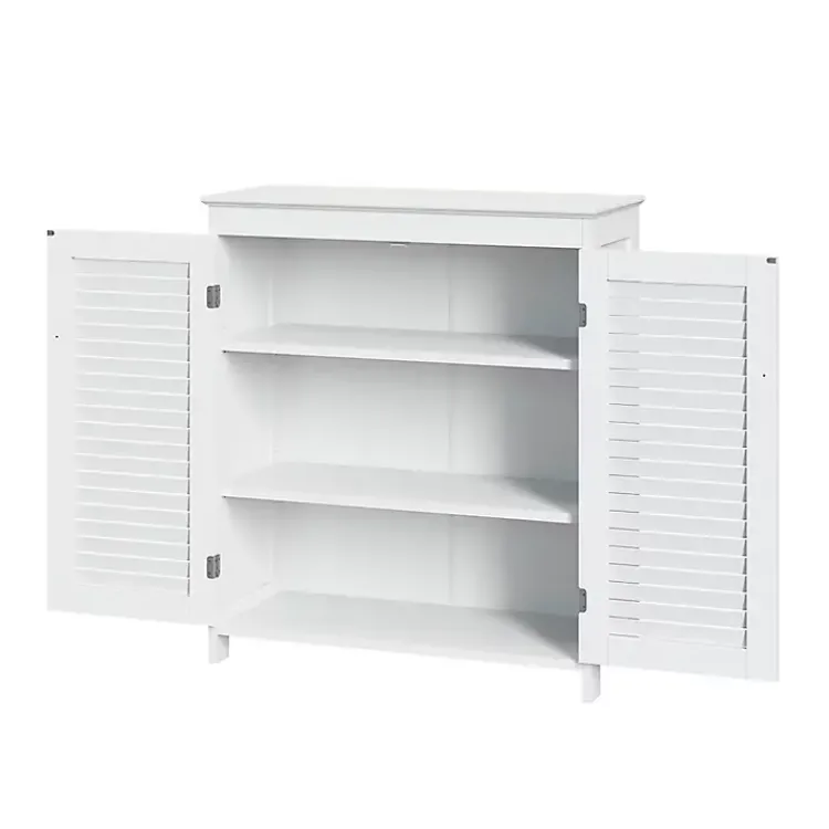 Bathroom Furniture-Kirklands Home Slatted 2-Door Bathroom Storage Cabinet White