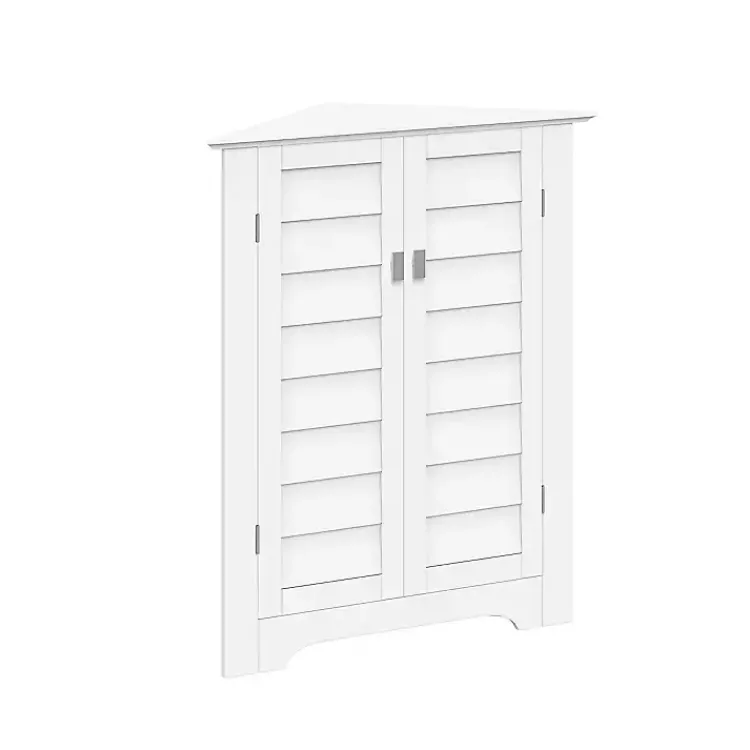 Bathroom Furniture-Kirklands Home Shutter Two Door Corner Storage Cabinet White