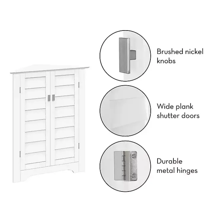 Bathroom Furniture-Kirklands Home Shutter Two Door Corner Storage Cabinet White