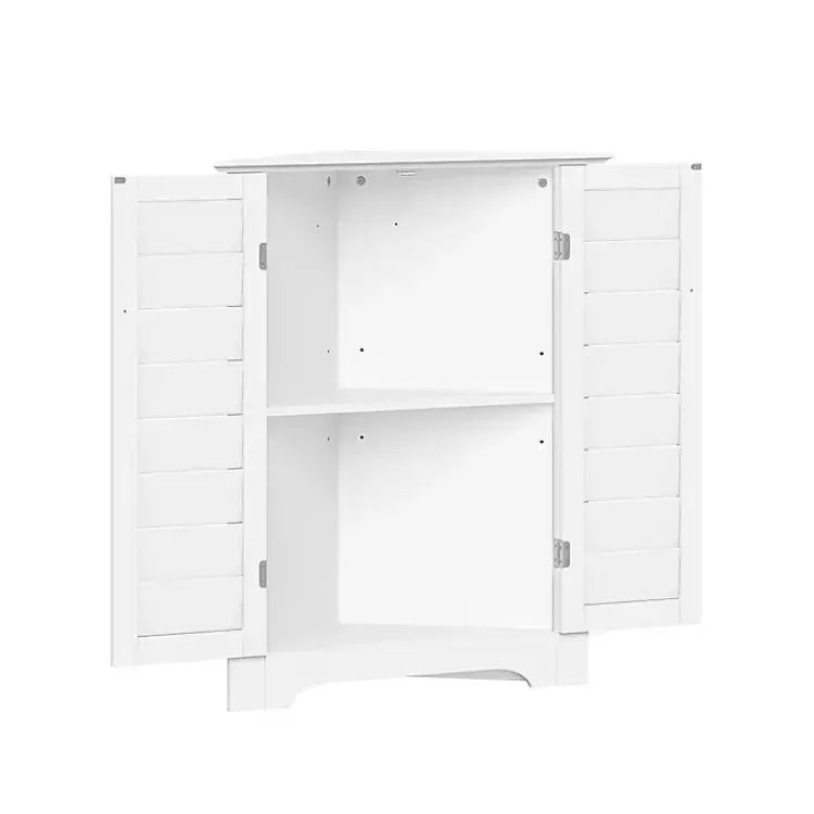 Bathroom Furniture-Kirklands Home Shutter Two Door Corner Storage Cabinet White