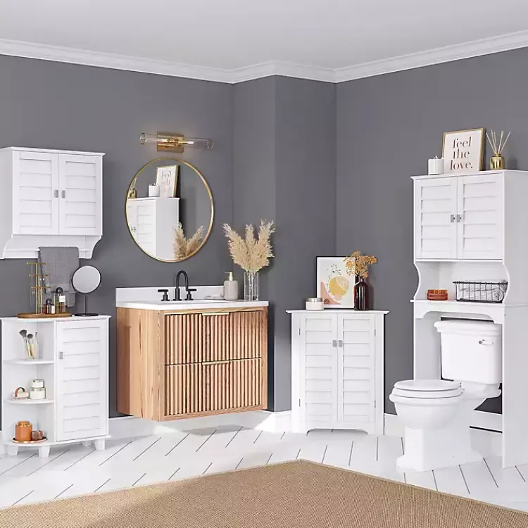 Bathroom Furniture-Kirklands Home Shutter Two Door Corner Storage Cabinet White