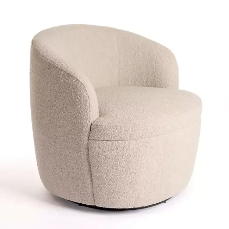 Accent Chairs-Kirklands Home Small Round Sand Boucle Swivel Accent Chair Tan