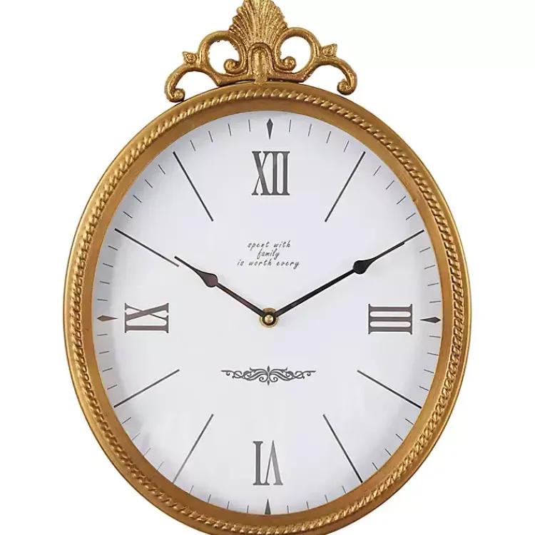 Clocks-Kirklands Home Antique Gold Metal Scroll Wall Clock