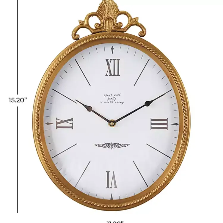 Clocks-Kirklands Home Antique Gold Metal Scroll Wall Clock