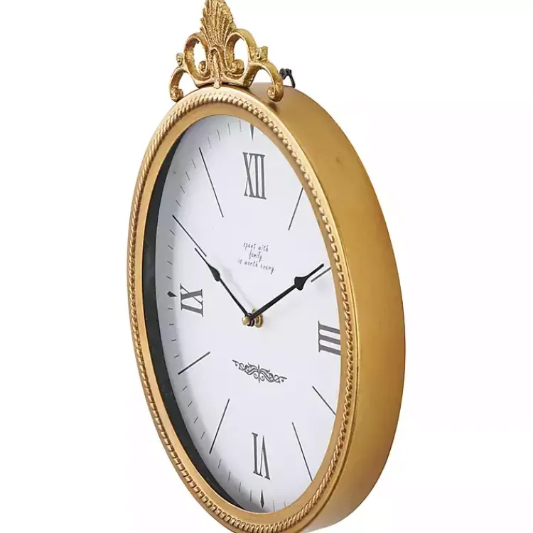 Clocks-Kirklands Home Antique Gold Metal Scroll Wall Clock
