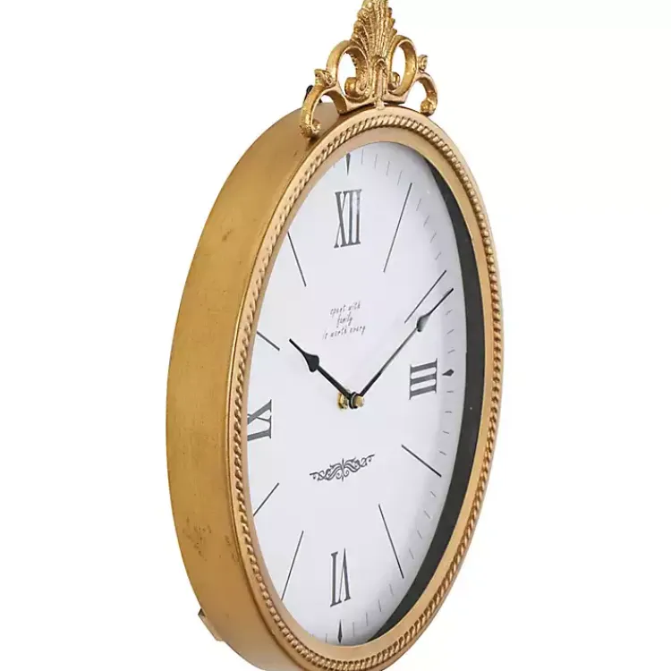 Clocks-Kirklands Home Antique Gold Metal Scroll Wall Clock