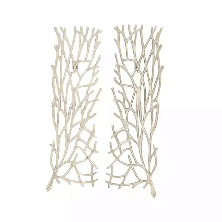 Wall Plaques-Kirklands Home Metal Coral Panel Wall Plaques, Set of 2 Silver