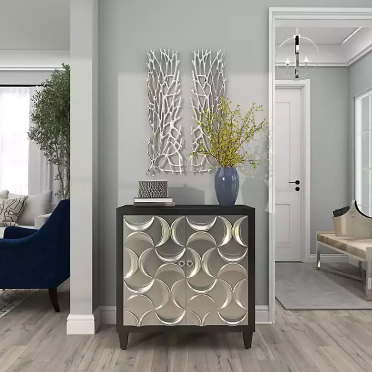 Wall Plaques-Kirklands Home Metal Coral Panel Wall Plaques, Set of 2 Silver