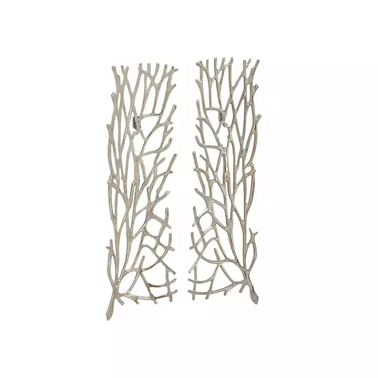 Wall Plaques-Kirklands Home Metal Coral Panel Wall Plaques, Set of 2 Silver